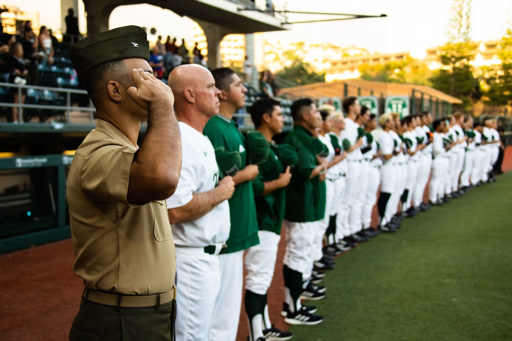 MCBH CO throws first pitch for U of H baseball game