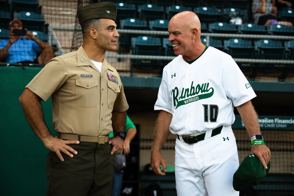 MCBH CO throws first pitch for U of H baseball game