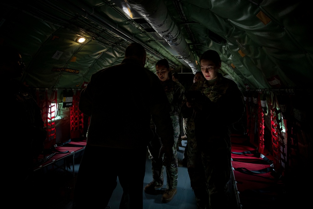 Aeromedical Evacuation Initial Qualification course Airmen train on NJANG aircraft