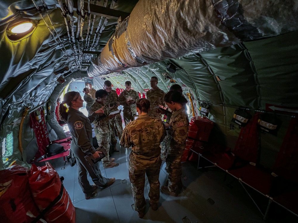 Aeromedical Evacuation Initial Qualification course Airmen train on NJANG aircraft