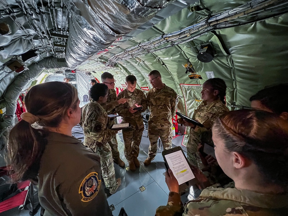 Aeromedical Evacuation Initial Qualification course Airmen train on NJANG aircraft