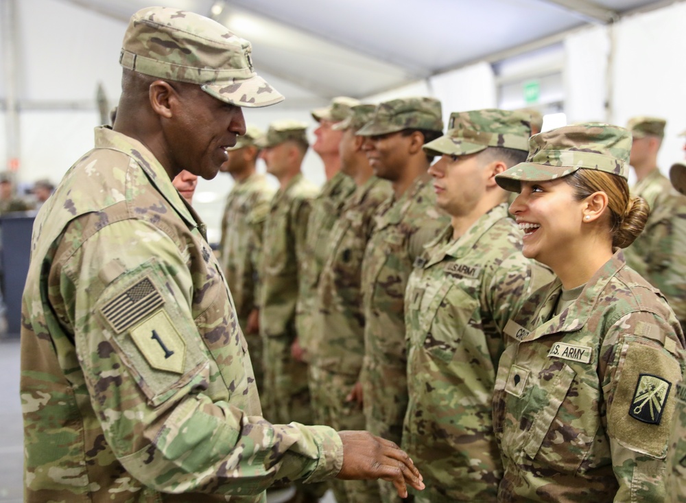 Transportation troops receive their patches in Zagan, Poland.