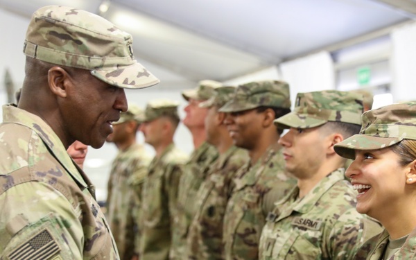 Transportation troops receive their patches in Zagan, Poland.