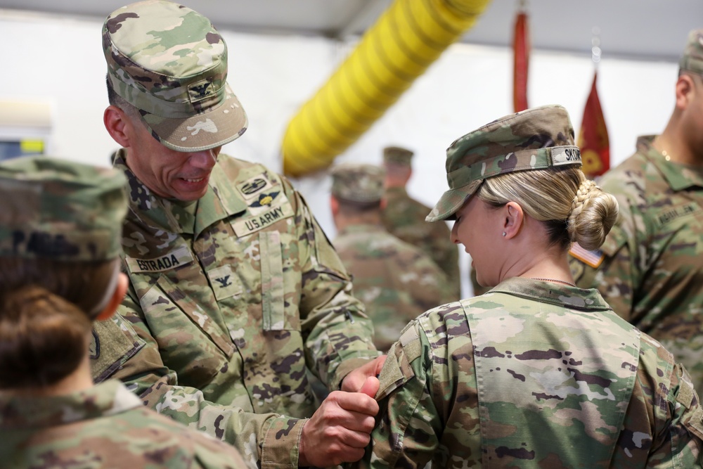 Transportation troops receive their patches in Zagan, Poland.