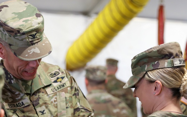 Transportation troops receive their patches in Zagan, Poland.