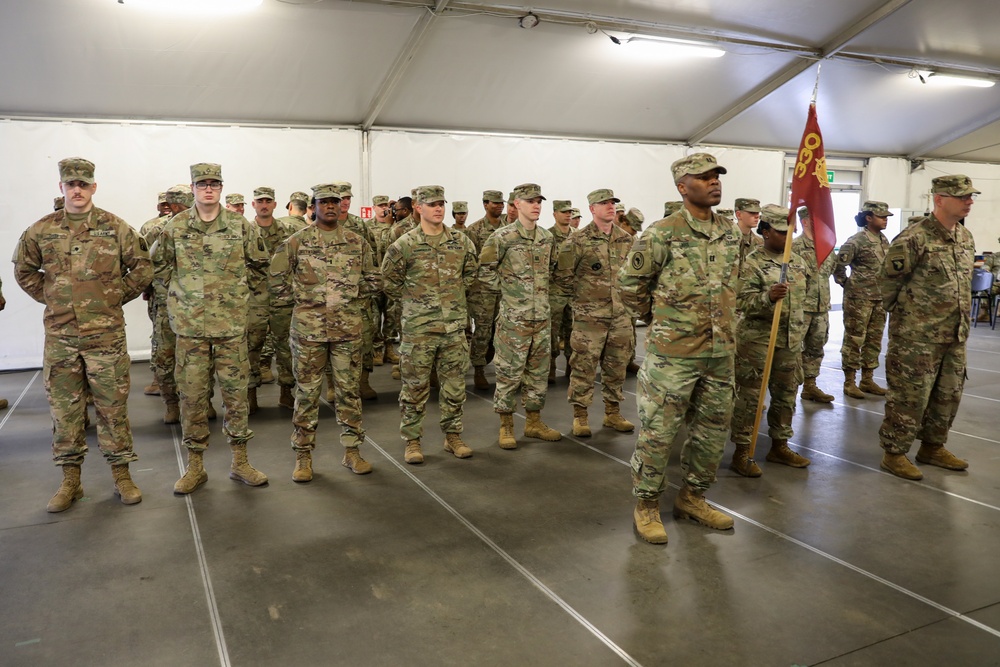 Transportation troops receive their patches in Zagan, Poland.