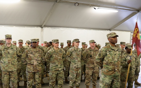 Transportation troops receive their patches in Zagan, Poland.
