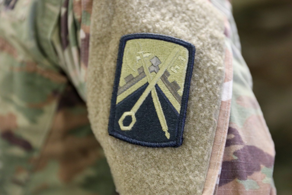 Transportation troops receive their patches in Zagan, Poland.