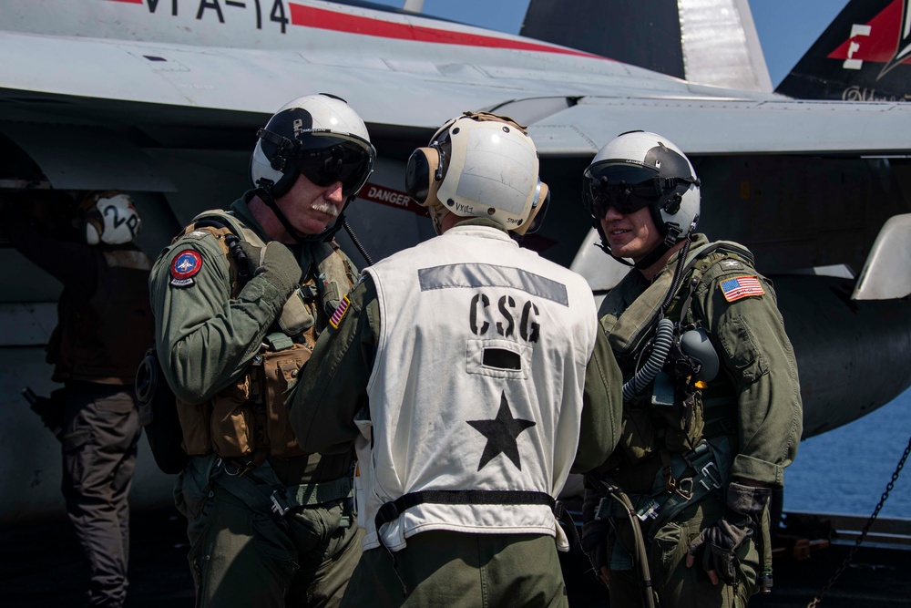 Abraham Lincoln holds a change of command in-flight ceremony for CVW-9