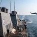 An MH-60S Sea Hawk helicopter assigned to the “Dragonslayers” of Helicopter Sea Combat Squadron (HSC) 11) departs the flight deck