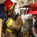 USS Ross Sailors hold main space fire drill