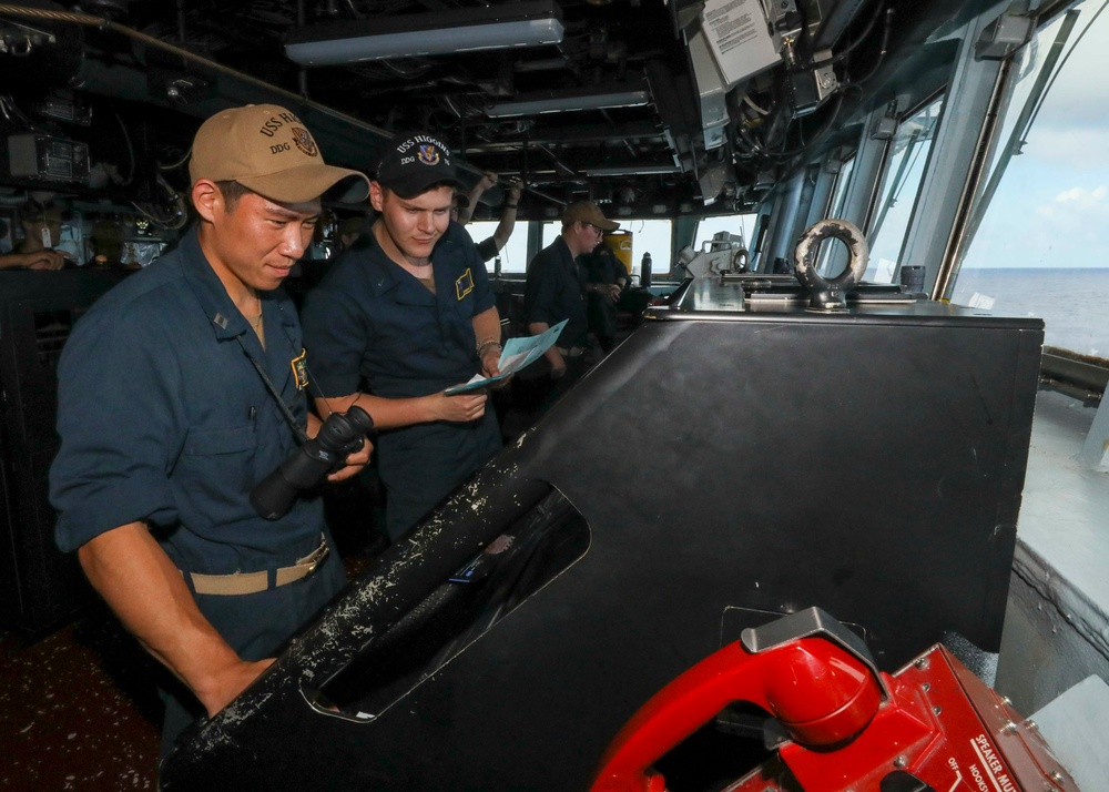 Officers Monitor Navigation Aboard USS Higgins