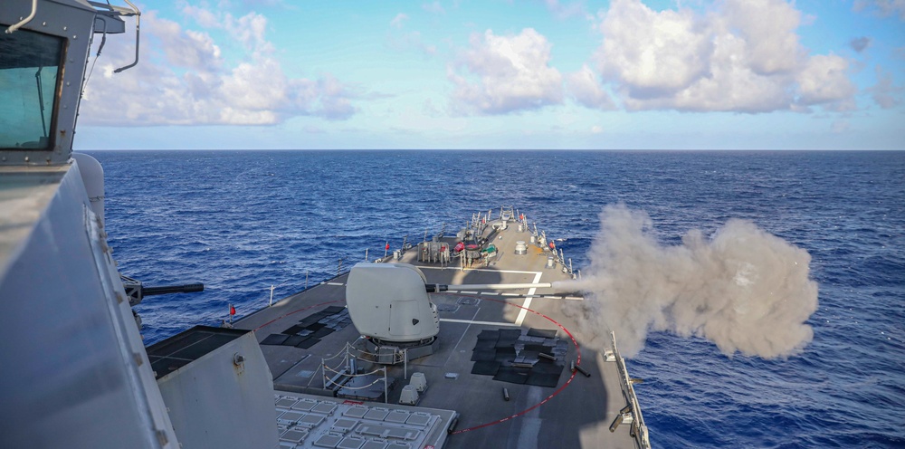 USS Higgins Fires At Simulated Target