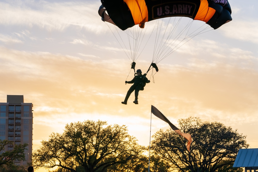 The Army Parachute Team jumps for Fiesta