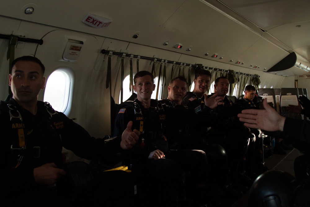 U.S. Army Parachute Team, the Golden Knights, jump into the San Antonio Country Club.