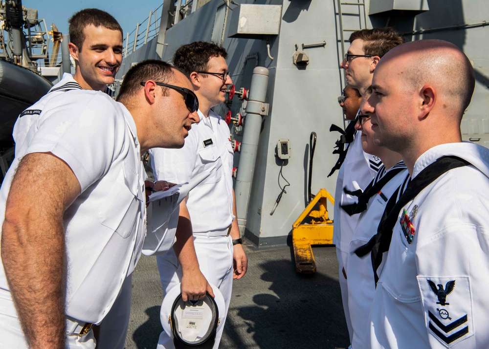 Gridley conducts a dress whites inspection