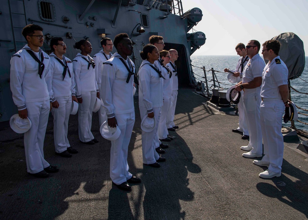 Gridley conducts a dress whites inspection