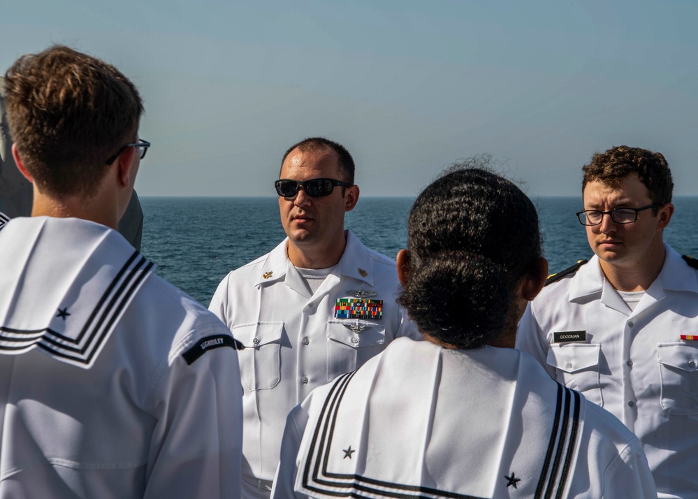 Gridley conducts a dress whites inspection