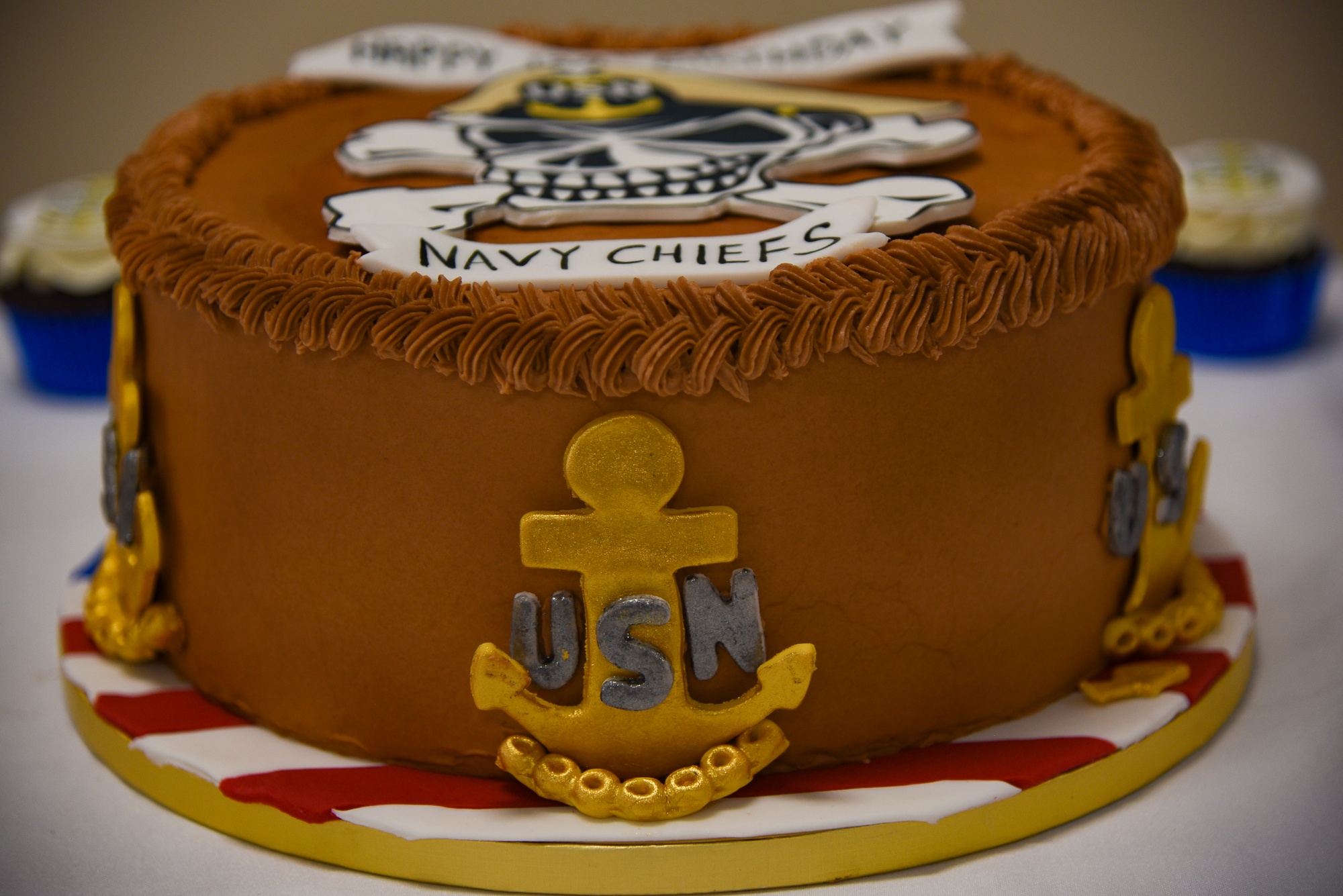 Close Up of a Cake with Navy Symbols Decoration on Orang Stock Image -  Image of isolated, cooking: 121611349
