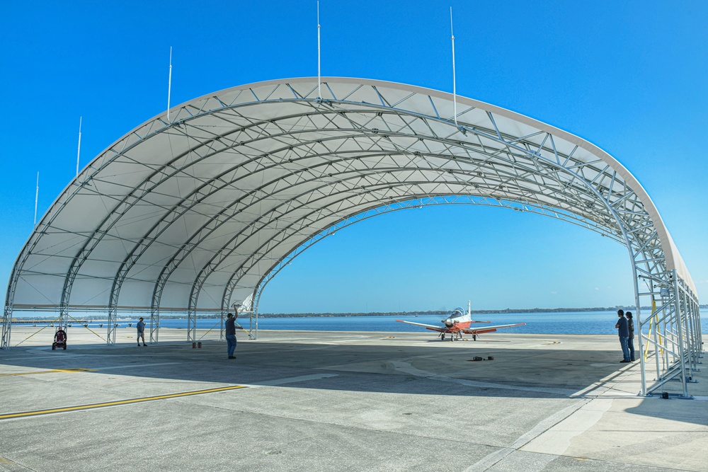 Fleet Readiness Center Southeast (FRCSE) recently received five new environmental protection shelters or ground check huts.