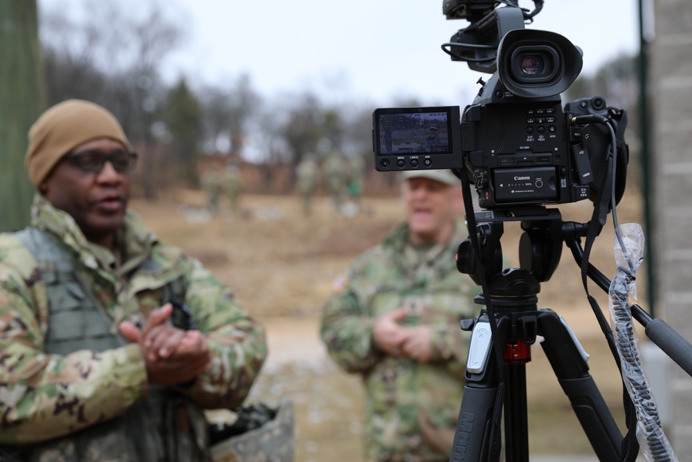 318th TPASE interviews Command Sgt. Maj. Richard Wilson at Ft. McCoy, Wisconsin