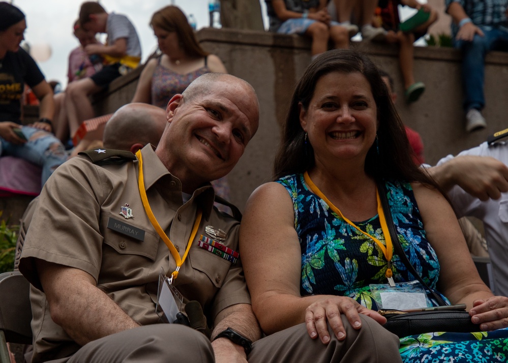 The Texas Cavaliers River Parade occurs at the Riverwalk