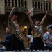 The Texas Cavaliers River Parade occurs at the Riverwalk