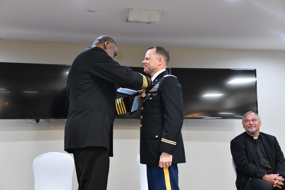 Lt. Col. Bryan T. Donohue awarded with the Meritorious Service Medal during his retirement ceremony.