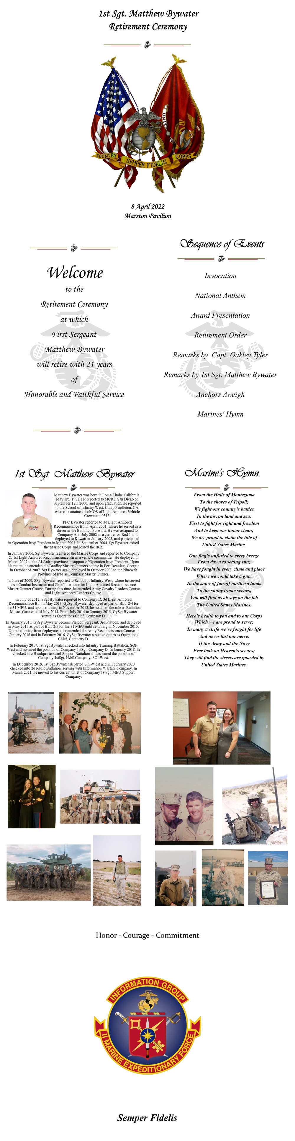 1st Sgt. Matthew Bywater Retirement