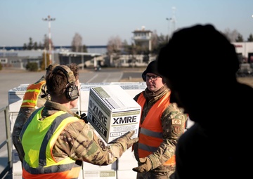 435th Contingency Response Group downloads aid and supplies in Poland to support Ukraine