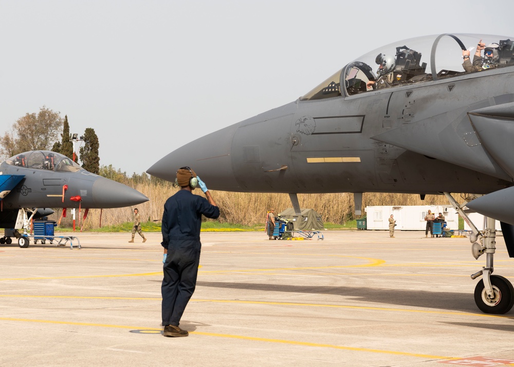 48th Fighter Wing F-15E Strike Eagles fly with Hellenic air force during INIOCHOS 22