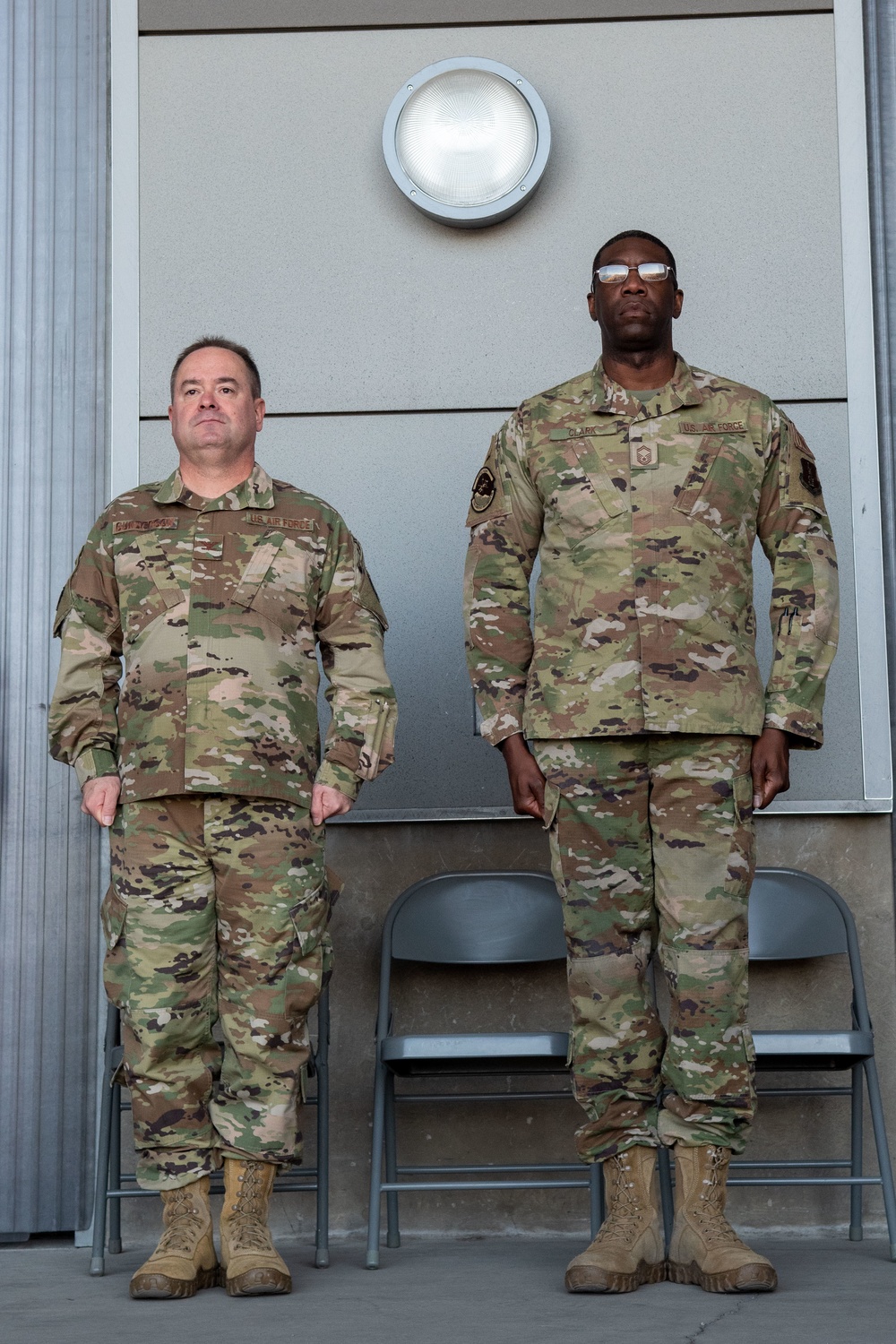 Col. Brian Gunderson, Nevada Air National Guard Director of Staff-Air awards the Maj. Gen. Drennan A. Clark Order of Nevada to Senior Master Sgt. Jordan Clark