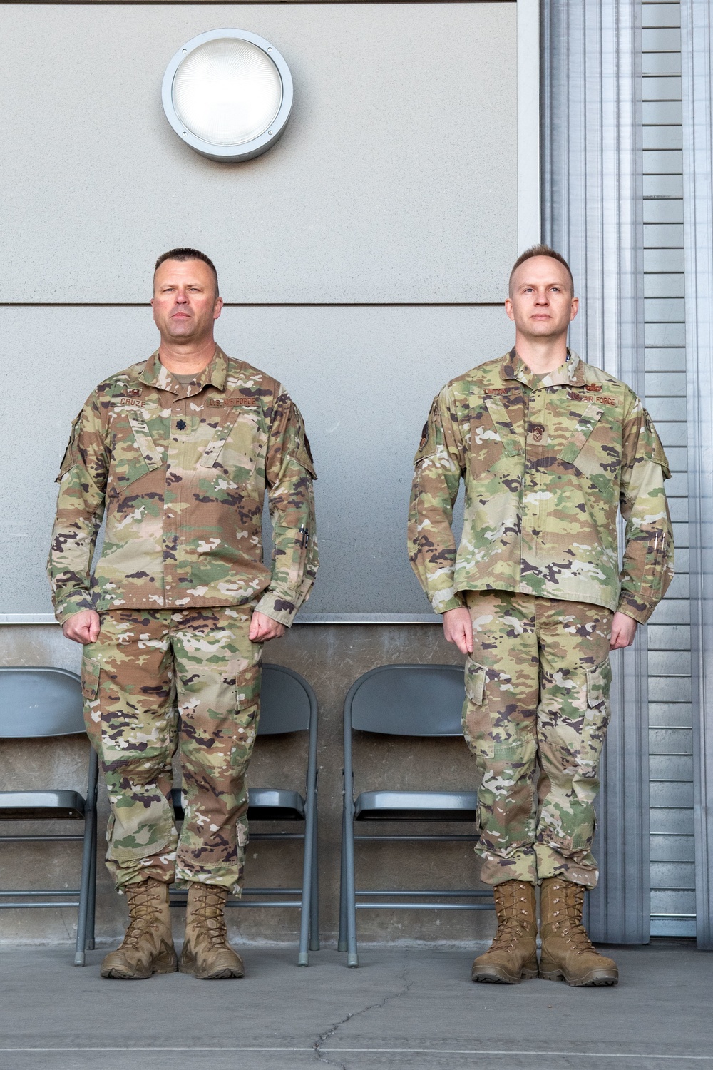 Lt. Col. Shaun Cruze, commander 152nd Logistics Readiness Squadron presents the Meritorius Service Medal first oak leaf cluster to Chief Master Sgt. Jeffrey Linton, 152nd Airlift Wing Command Chief