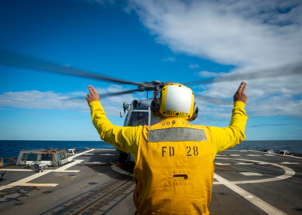 USS Truxtun Sailor Participates in Flight Operations