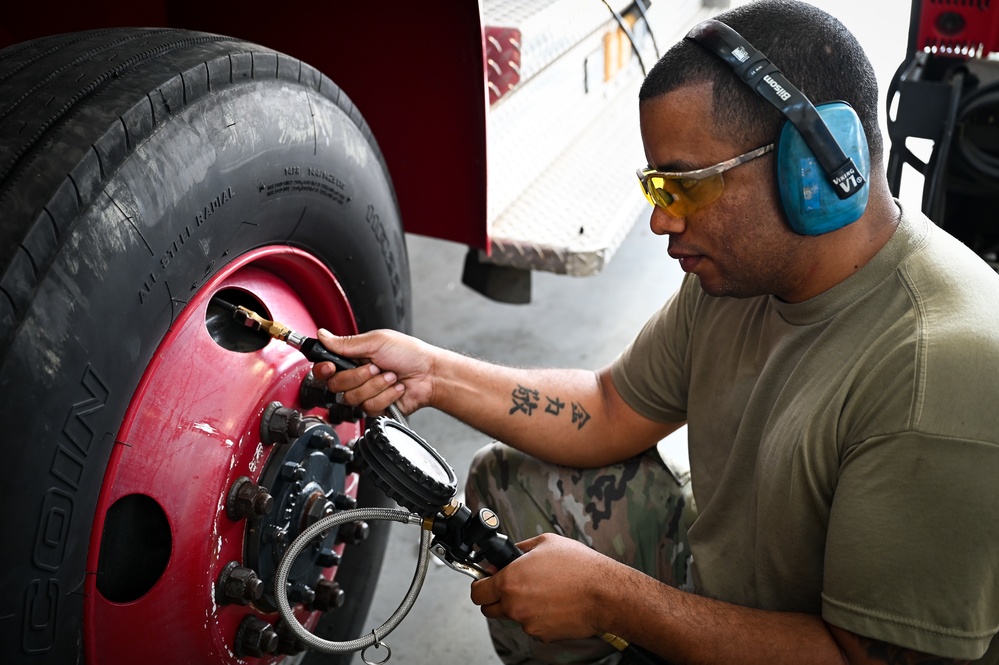 165th Airlift Wing Vehicle Maintenance performs periodic inspections on 165th AW first responder vehicles