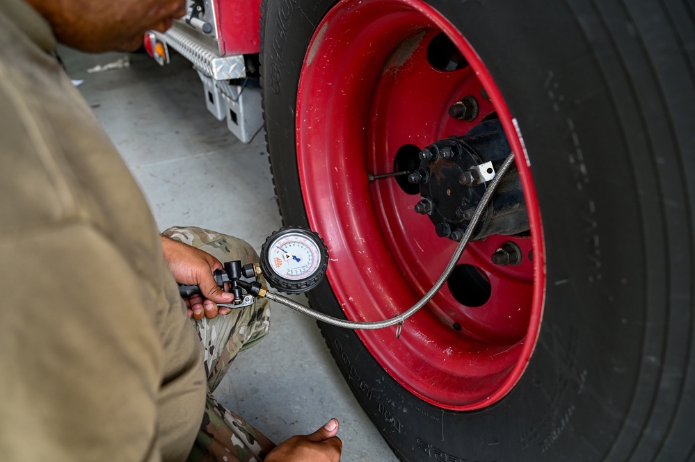 165th Airlift Wing Vehicle Maintenance performs periodic inspections on 165th AW first responder vehicles