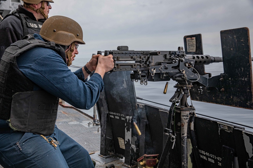 USS San Jacinto conducts a live-fire exercise in the Adriatic Sea.