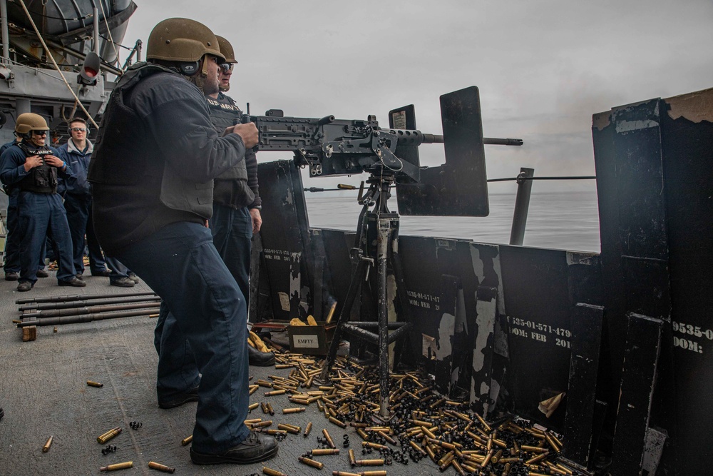 USS San Jacinto conducts a live-fire exercise in the Adriatic Sea.