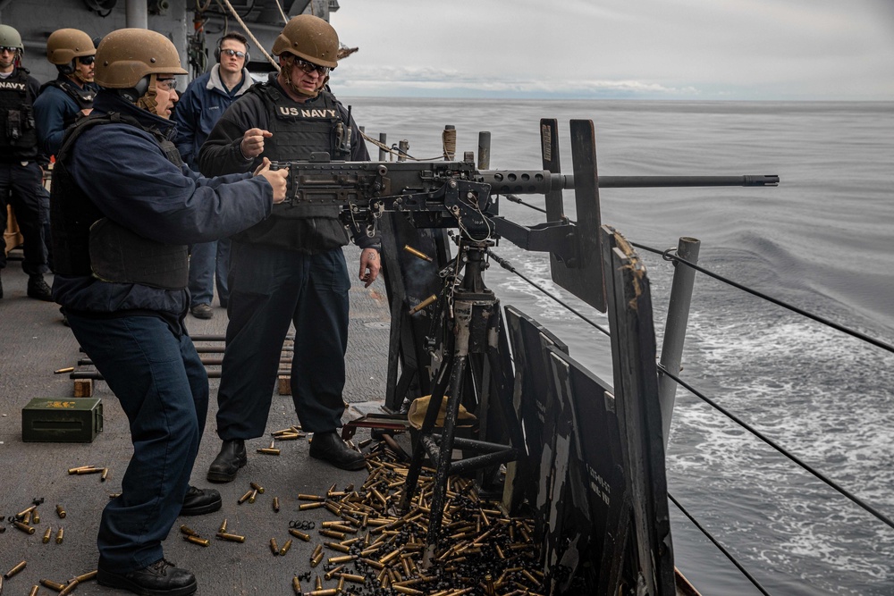 USS San Jacinto conducts a live-fire exercise in the Adriatic Sea.