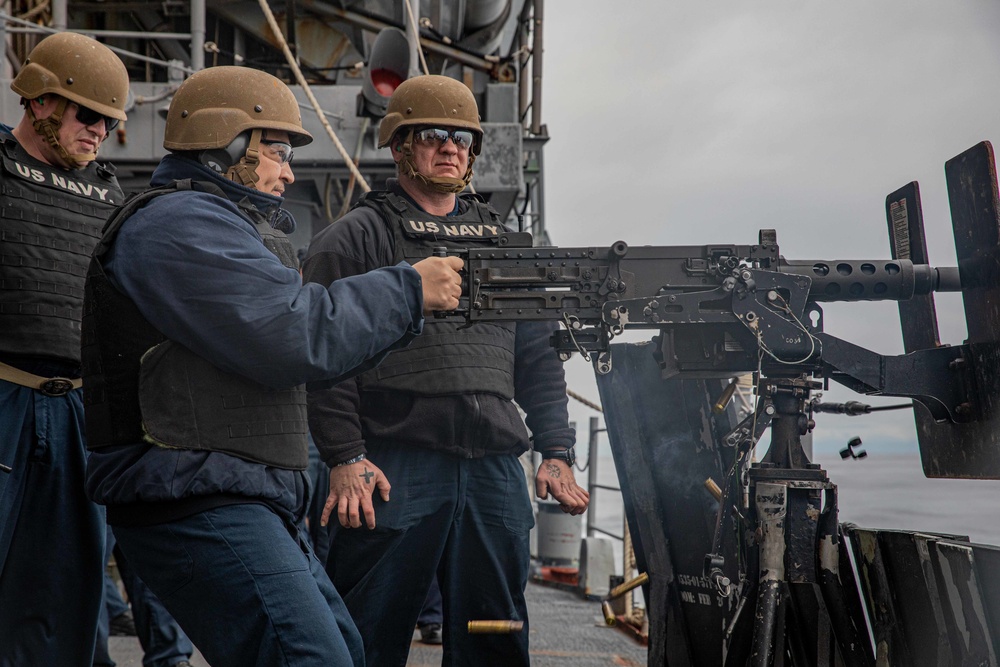 USS San Jacinto conducts a live-fire exercise in the Adriatic Sea.