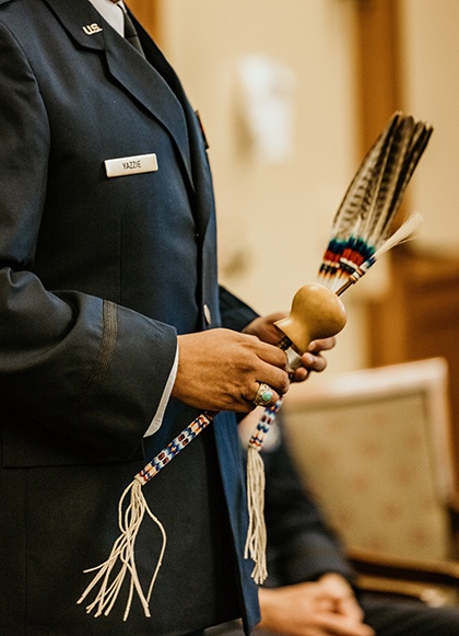 Birds of prey feathers featured in Col. Lawrence Yazzie's promotion ceremony