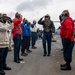 Side boys salute as Rear Adm. Curt Renshaw, commander Carrier Strike Group (CSG) 8, arrives aboard USS Mitscher (DDG 57)