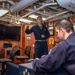 Rear Adm. Curt Renshaw, commander of Carrier Strike Group (CSG) 8, and Capt. Todd Zenner, commander of Destroyer Squadron (DESRON) 28, address the chief’s mess aboard USS Mitscher (DDG 57)