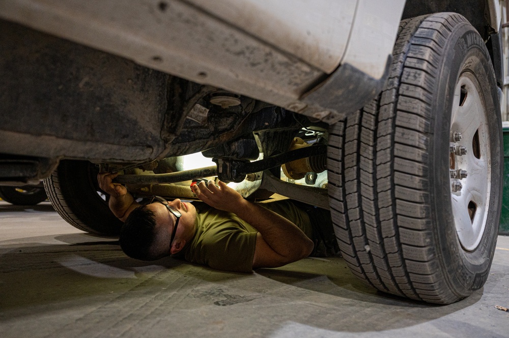 Vehicle Management Airmen work day and night to keep vehicles serviceable