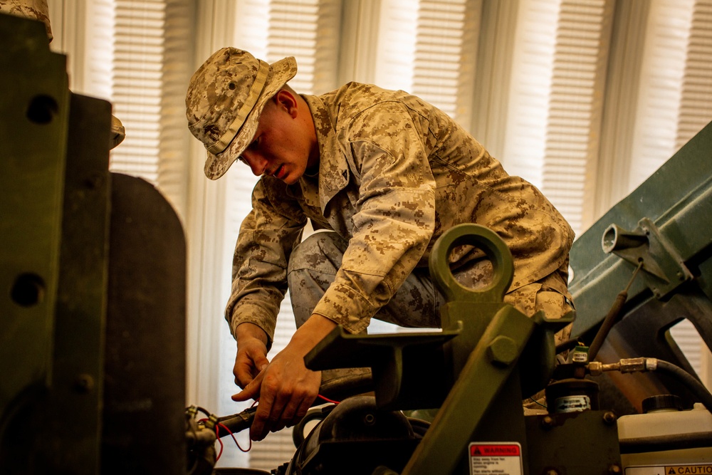 U.S. Marines with CLB1, CLR1, 1st MLG, conduct preventive maintenance