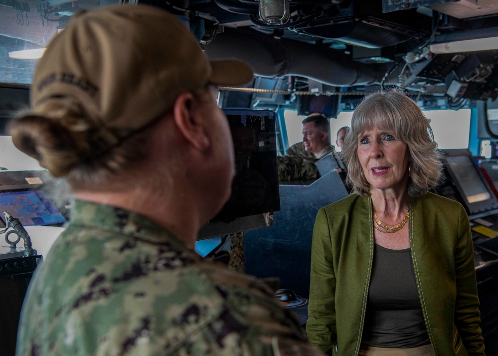 Gridley conducts a ship tour with the Deputy Chief of Mission to the U.S. Embassy in Bahrain Maggie Nardi