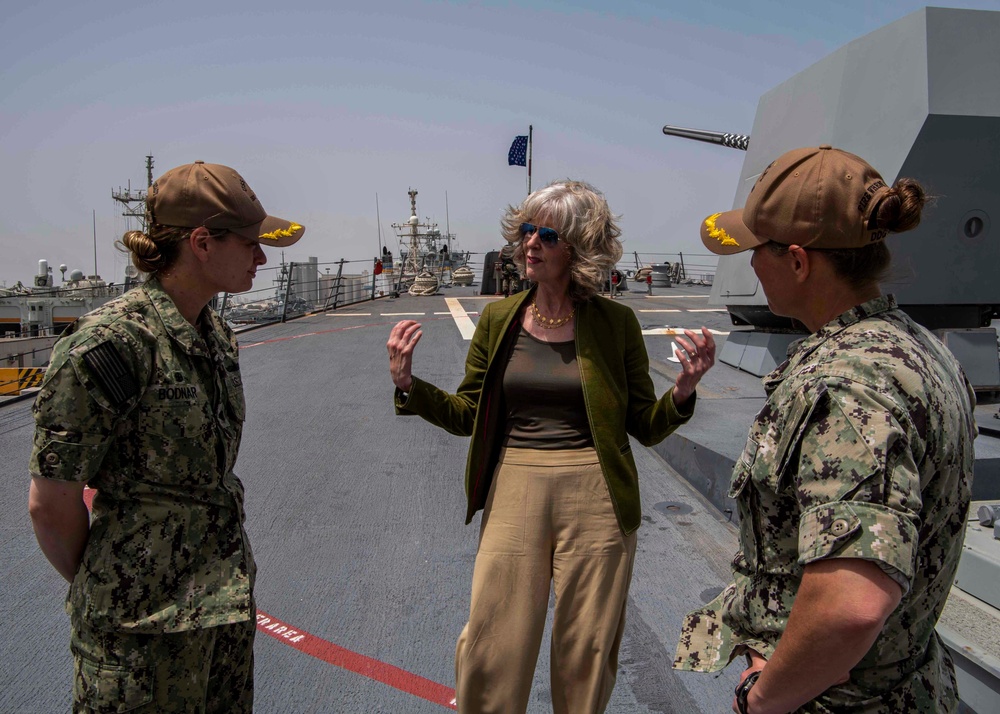 Gridley conducts a ship tour with the Deputy Chief of Mission to the U.S. Embassy in Bahrain Maggie Nardi