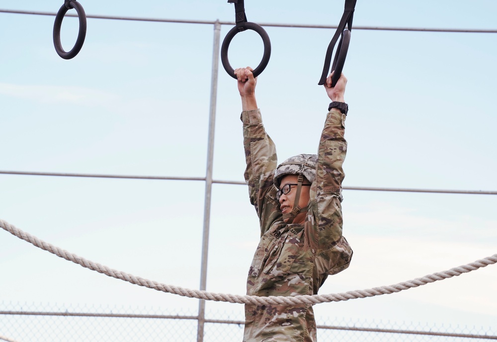 U.S. Army soldiers participate in obstacle course during Best Leader Course