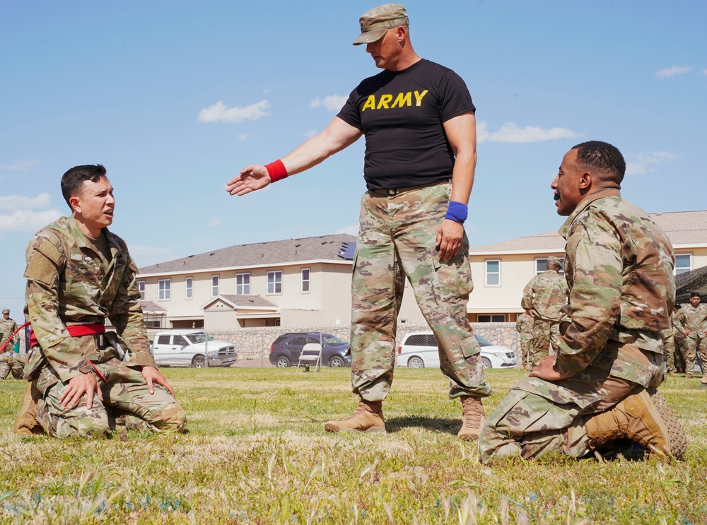 Competitors execute combatives portion of the Best Leader Competition