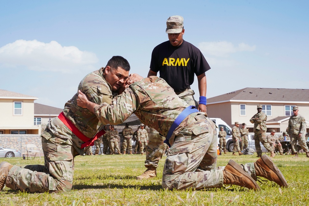 Competitors execute combatives portion of the Best Leader Competition